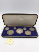 A Great Britain 1887 Victoria silver jubilee coin set. To include Crown, DF, H.C.F.S 6d. 3d (7 Coins