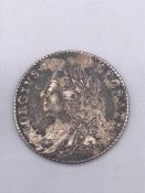 A Great Britain 1757 6 Pence coin, AEF, silver George II with Four Shields to reverse.