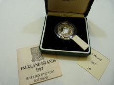 A silver proof Falkland Islands One pound coin 1987