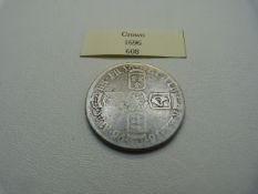 A Great Britain 1696 silver crown William III with Coat of Arms to reverse