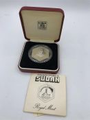 A 1981 Sudan Five Pound silver proof coin by the Royal Mint