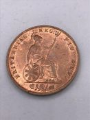 An 1855 1/2 Penny with lustre UNC Victoria with Britannia to reverse.
