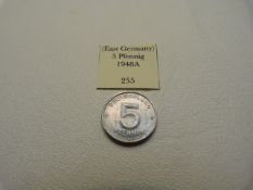 A 1948 5 Pfennig coin, UNC Wheat & Cog, 5 to reverse.