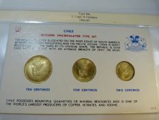 A collection of coins for Chile from 1853, various denominations, and conditions including some