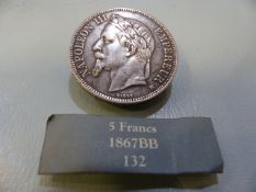 A French Napoleon III Head 1867 Silver 5 Francs coin (AEF)
