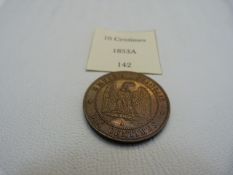 A French 1853 Napoleon III 10 Centimes coin (AUNC)