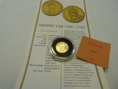 A 1997 gold proof two pound coin from the Falkland Islands.