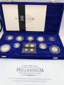 The United Kingdom Millennium silver coin proof collection as issued by the Royal Mint.