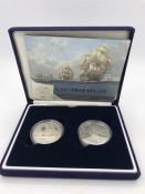Elizabeth II Silver proof Two Five Pound Coins celebrating Victory at Trafalgar 56.6g.