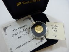 A 1995 Maple Leaf Gold Dollar, Canadian Coin,