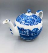 Blue oval Copeland Spode's Italian England round teapot 6.5" high