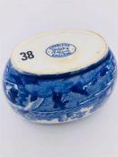 Blue oval Copeland Spode's Italian England oval sugar bowl 3.5" by 2.5" high