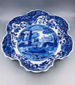 Blue oval Copeland Spode's Italian England pie dish 10" diameter crinkly Indent number (11)