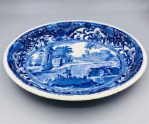 Blue oval Copeland Spode's Italian England Copeland indent with crown oval pie dish 10" by 7.5"