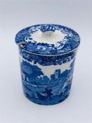 Blue oval Copeland Spode's Italian England mustard pot with lid 3" high by 2.75" diam. Blue