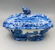 Blue oval Copeland Spode's Italian England terrine with lid 7" by 4.5" Blue number (7)