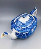 Blue oval Copeland Spode's Italian England Oblong/Oval tea pot 10" long/ 4" tall