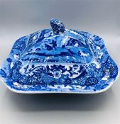 Blue oval Copeland Spode's Italian England Copeland indent with crown square terrine 9" with lid Dec