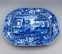 Blue oval Copeland Spode's Italian England Copeland indent with crown oblong plate 8" by6" Blue