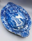 Blue oval Copeland Spode's Italian England meat dish 13.5" by 9" with indents for juices