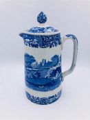 Blue oval Copeland Spode's Italian England tall coffee pot/milk jug 7" high with lid Blue number (