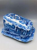 Blue oval Copeland Spode's Italian England Copeland indent with crown Large cheese dish with lid. 9"