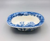 Wattace&Co marked blue and white chinese pattern oval dish 4.75" by 3"