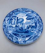 Blue oval Copeland Spode's Italian England Copeland indent with crown round teapot stand 5.5" diam