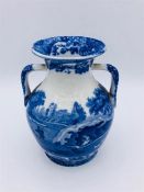 Blue oval Copeland Spode's Italian England vase 5" high two handles Blue number (27)