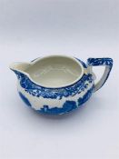 Blue oval Copeland Spode's Italian England milk jug round flattened 4.75" diam by 2" tall