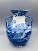 Blue oval Copeland Spode's Italian England vase with 2 handles 7" tall