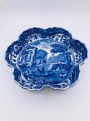 Blue oval Copeland Spode's Italian England crinkly low dish round with 6 petals