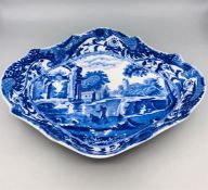 Blue oval Copeland Spode's Italian England Copeland indent with crown diamond shape dish 10" by 7"