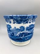 Blue oval Copeland Spode's Italian England flower pot 6.5" diam by 6" high