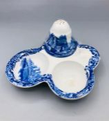 Blue oval Copeland Spode's Italian England salt pepper and mustard dish with pepper pot