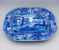 Blue oval Copeland Spode's Italian England Copeland indent with crown oblong plate 8"by 5.5" Blue