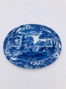 Blue oval Copeland Spode's Italian England Copeland indent with crown oval tea pot stand 6.5" by