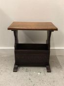 A small oak stool with magazine rack under 51cm H x 31cm D x 51cm H