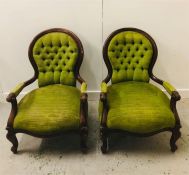 A Pair of Victorian Button Chairs in green