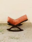 An Antique Gout stool in mahogany and red velvet