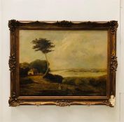 An Oil on canvas of a rural country scene (Frame damaged) signed bottom right.