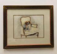 A pastel by acclaimed artist Lew Helyes of a King Charles Spaniel