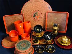A large selection of Burmese lacquered ware.