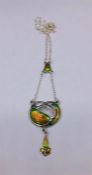 A silver and enamel set pendant necklace