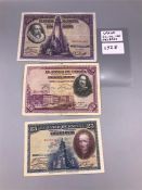 Spanish banknotes 1928 25, 50, 100 pesetas.