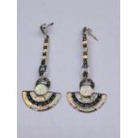 A Pair of silver marcasite and opal panelled Art Deco style drop earrings