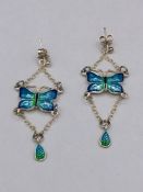 A Pair of silver and enamel set butterfly earrings