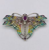 A Silver Plique A Jour Butterfly brooch with ruby panel