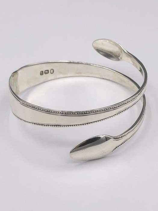 Solid silver bangle, Artisan made from hallmarked silver spoons.