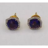 A Pair of 18ct yellow gold impressive Amethyst and Diamond Earrings of 4.2CT's